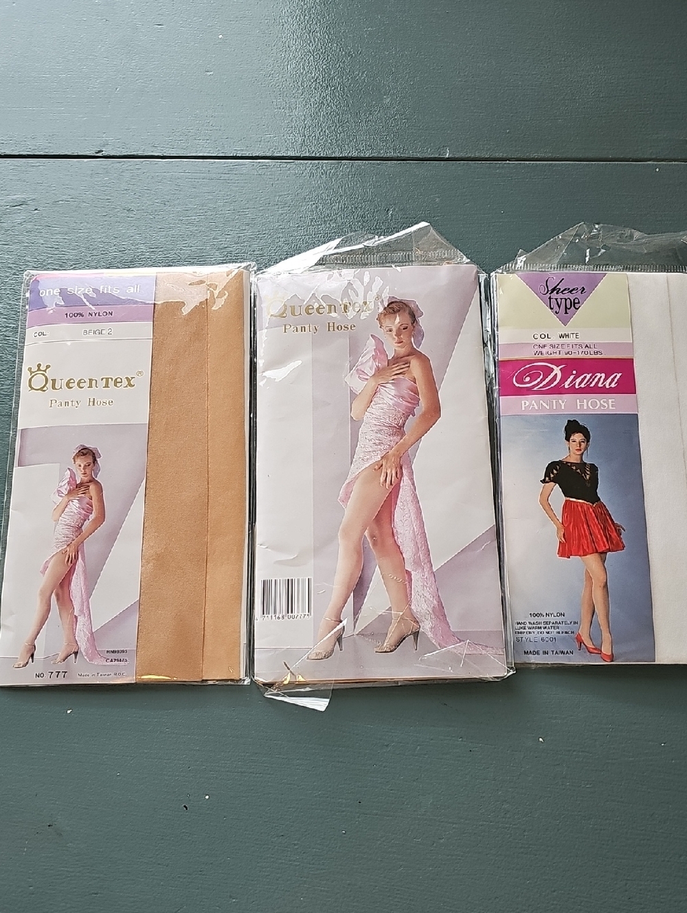 3 Pair Of Panty Hose. New In Pkg. One Size 90- 170 Lbs.2 Are Queentex 1 Is Diana